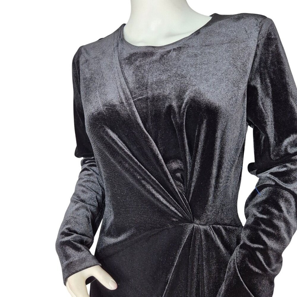 Badgley Mischka Size 6 Black Crepe Fringe Dress Harley Party Cocktail Velvet (1